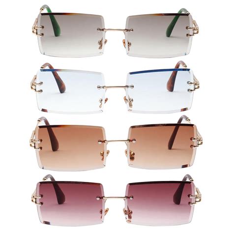 fashion ladies rimless sunglasses retro designer tinted lens eyewear