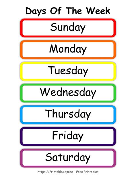 simple colorful days   week chart  printables