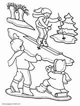 Coloring Pages Skiing Winter Printable Girl Sheets Seasons Fun Snowman sketch template