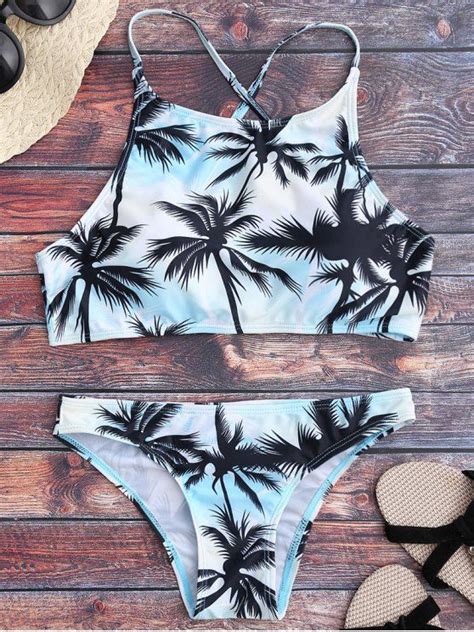 high neck palm tree print bikini set multicolor bikinis zaful bikini
