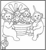 Teletubbies Coloring Pages Together Eat Toast Kids Tubby Colouring Print Size Lunch sketch template