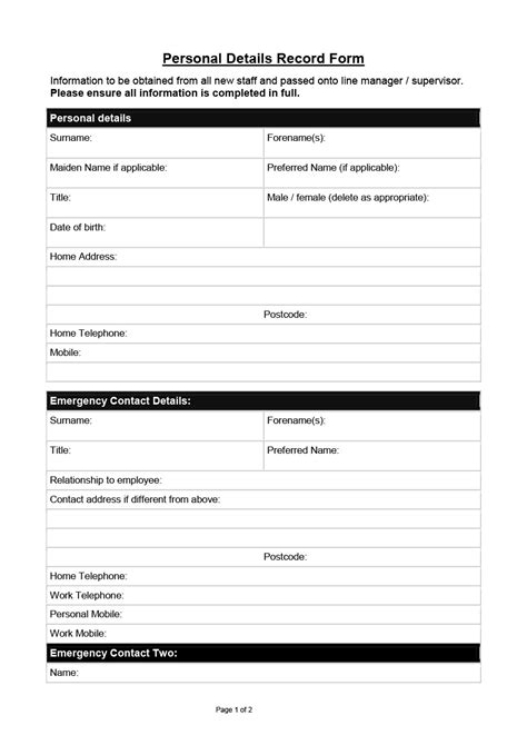 basic template printable employee information form