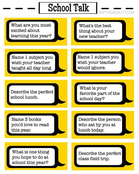 school talk conversation starters starters  printable  school