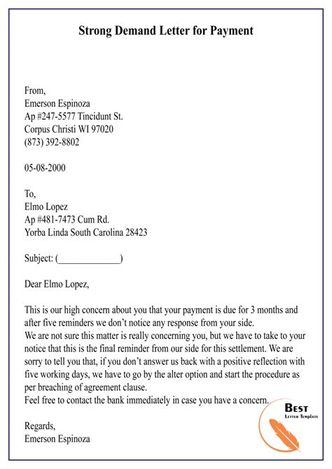 demand  payment letter template
