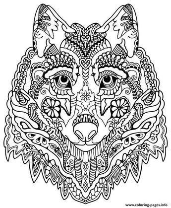 print cute wolf adult mandala grown  coloring pages muster