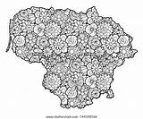 Lithuania Vector Flowers Map Coloring Adults Illustration sketch template