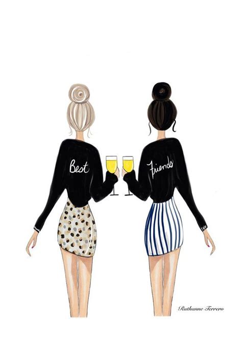 best friends with wine fashion illustration by roxy s