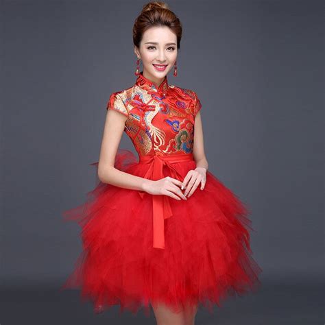 2018 red cheongsam sexy qipao dress chinese traditional wedding gowns