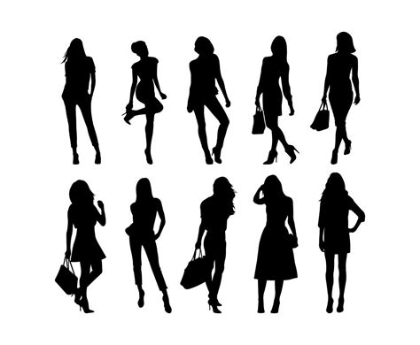 set of woman silhouettes vector vector art and graphics