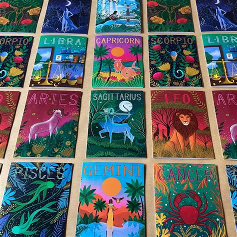 pack  twelve signs   zodiac cards etsy