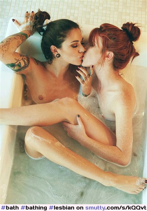bath bathing lesbian lesbians kiss kissing twogirls 2girls redhead freckles earings