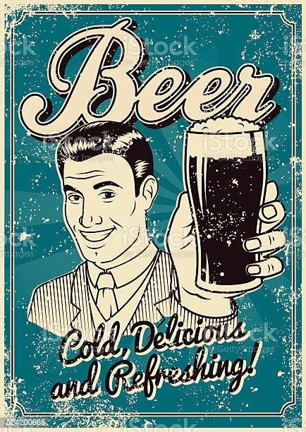 Vintage Screen Printed Beer Poster Stok Vektör Sanatı And Bira‘nin Daha