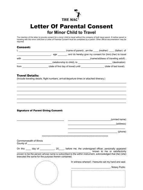 sample letter  consent  travel   parent  fill