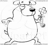 Dog Chubby Presenting Daisy Clipart Cartoon Cory Thoman Outlined Coloring Vector sketch template