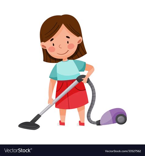 girl standing  vacuuming floor vector image