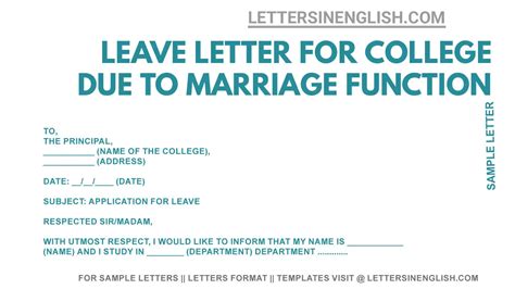 leave letter  college due  marriage function letters  english