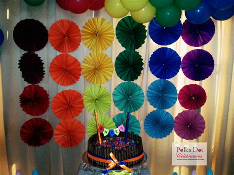rainbow themed party polka dot celebrations