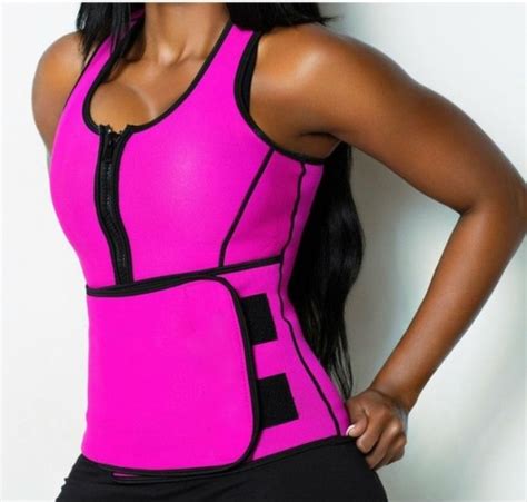 pink sauna compression work out zipper vest with velcro waist