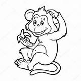 Macaco Colorir Mono Marmoset Monos Children Comiendo Imágenes Empiezan Plátano Shareasale sketch template