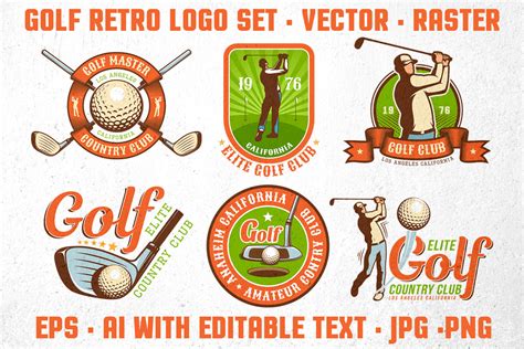golf retro logo set  yellow images creative store