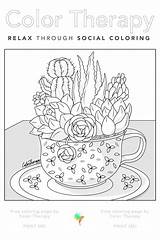 Coloring Therapy Pages Color Colortherapy Flower Printable Book Sheets Gift Spring sketch template