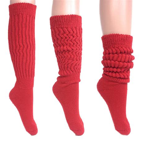 Red Slouch Socks For Women Cotton Socks Size 9 To 11 3 Pairs
