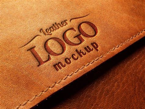 embossed leather logo mockup psd