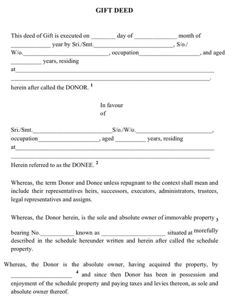 property gift deed registration sample format charges rules