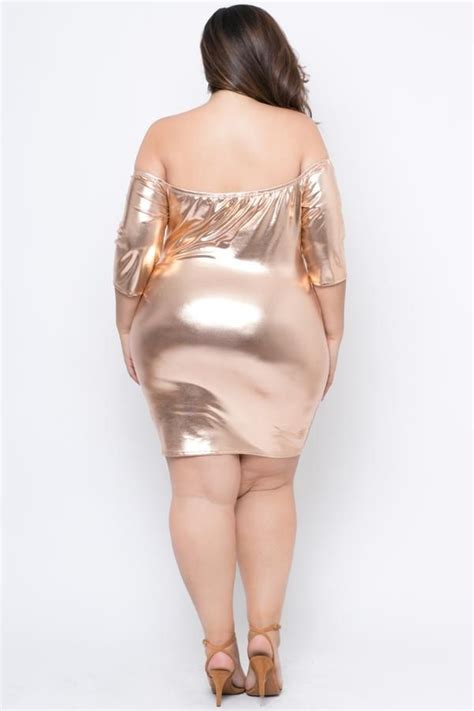 Plus Size Metallic Off The Shoulder Dress Gold Plus