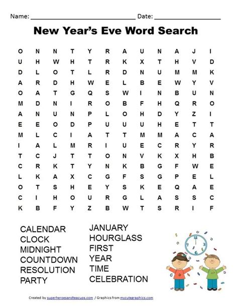 years eve word search  printable learning ideas  parents