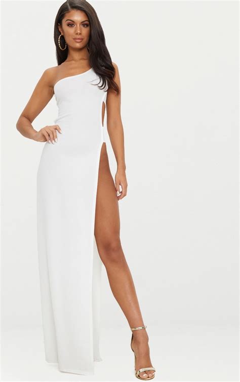 White One Shoulder Extreme Split Cut Out Detail Maxi Dress