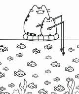 Pusheen Coloring Pages Cat Kids Fishing sketch template