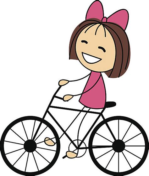 drawing   girl riding  bike illustrations royalty  vector