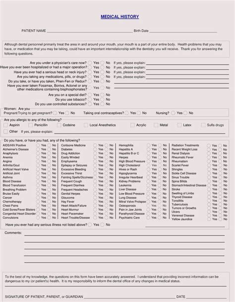 medical history sheet sample  template