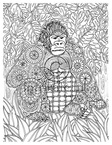 gorilla coloring page animal coloring wild detailed  etsy