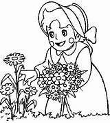 Coloring Picking Flowers Pages Kids sketch template