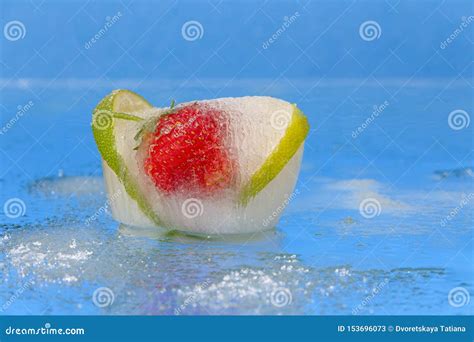 fresh fruit iced   piece  ice stock image image  frozen