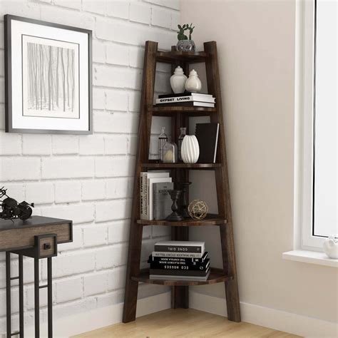 cameroon contemporary  shelf solid wood corner ladder bookcase
