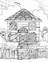 Coloring Haunted House Halloween Pages Spooky Scary Printable Drawing Kids Houses Boarded Adults Printables Getdrawings Printablee sketch template