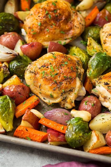 sheet pan roasted chicken with root vegetables cooking