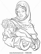 Madonna Jesus Coloring Pages Baby Child Stock Illustration Nativity Scene Christian Theme Christmas Getcolorings Sling Mother Outlined Preview sketch template
