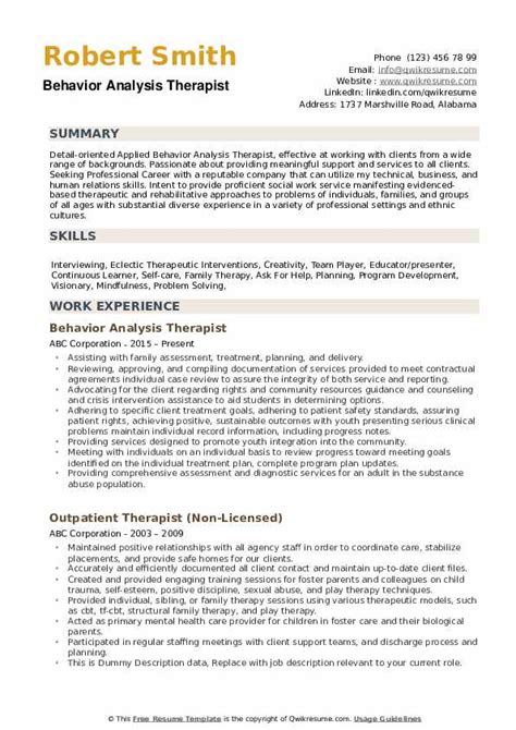 therapist resume samples qwikresume