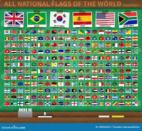 national flags   world  realistic green color chalkboard
