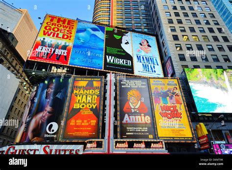 broadway play advertisements  times square  york city stock photo royalty  image