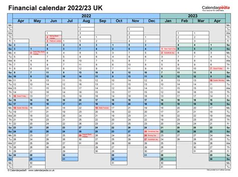 financial calendars  uk   format
