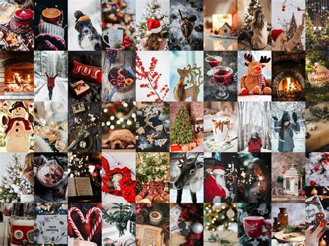 christmas aesthetic wall collage kit pcs digital  etsy
