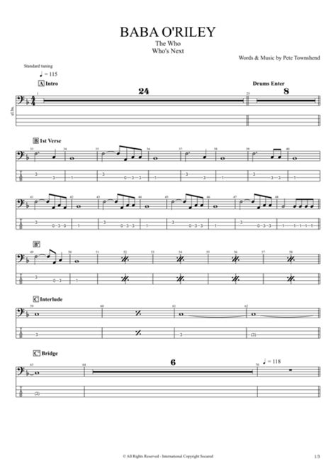 Baba Oriley Tab By The Who Guitar Pro Full Score Mysongbook