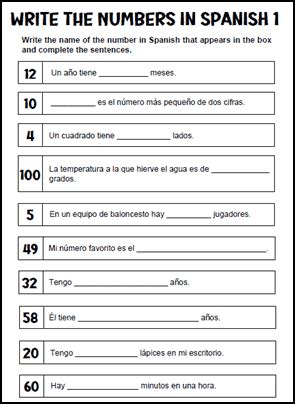 write  numbers  spanish worksheet  spanish level