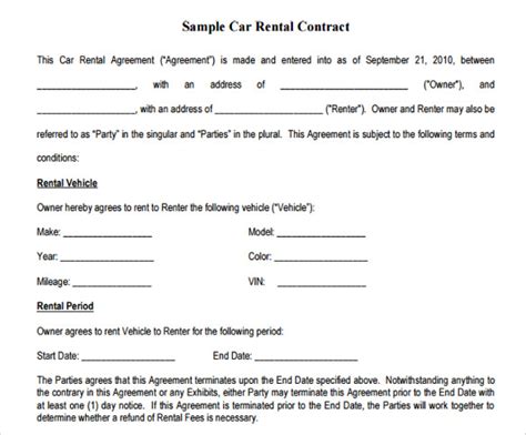 sample basic lease agreement templates