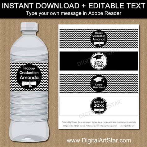 graduation water bottle labels printable  black  white